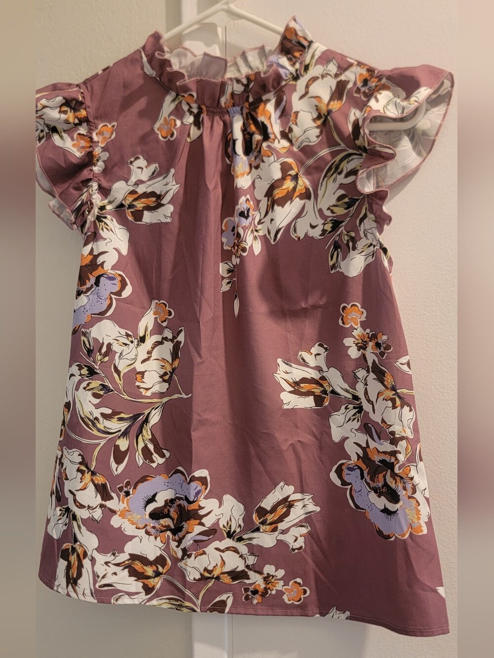 Floral Ruffle Sleeve Blouse in Mauve S